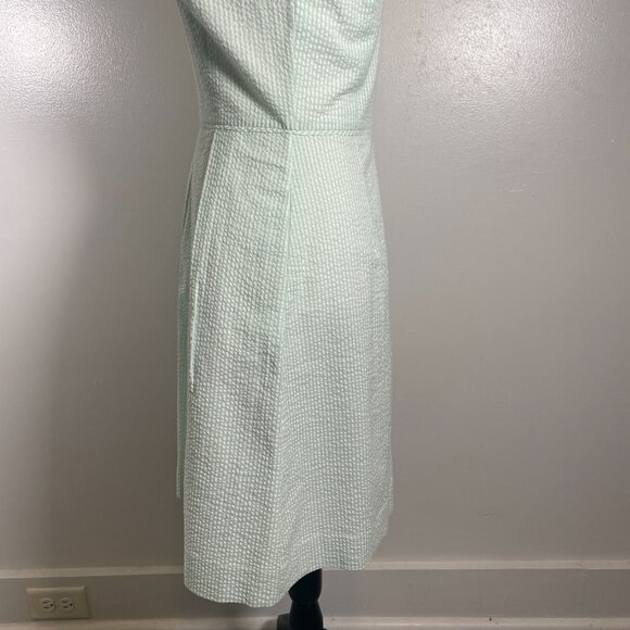 J. CREW A Line Dress Sz 0 Green White Seersucker Pleated Sleeveless Back Zip - Picture 8 of 16
